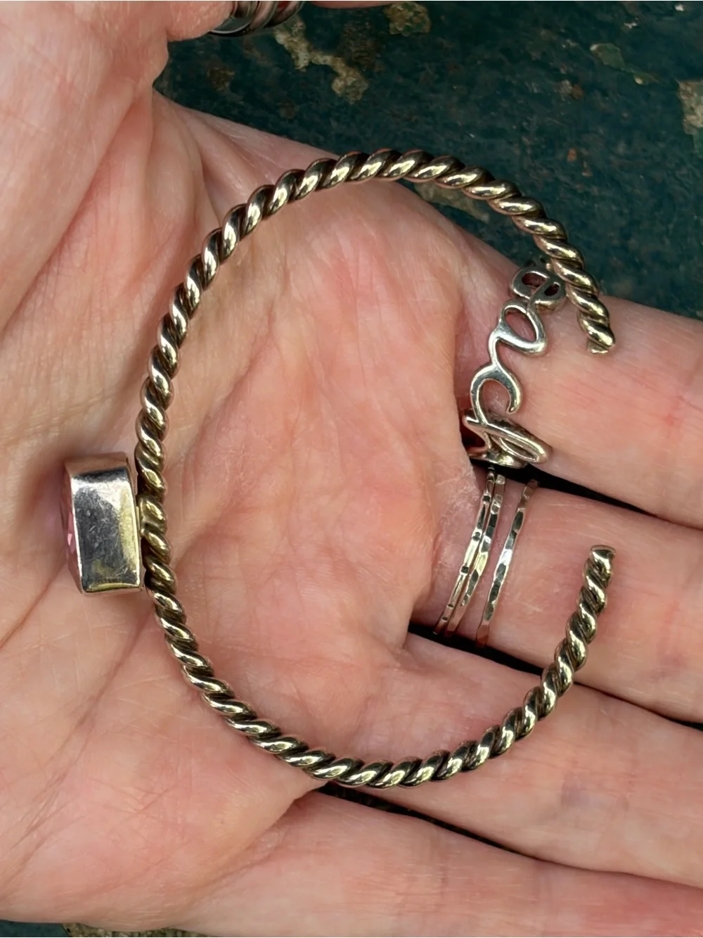 Artisan Charles Albert Sterling Silver Twisted Cable Cuff With PinkSapphire?